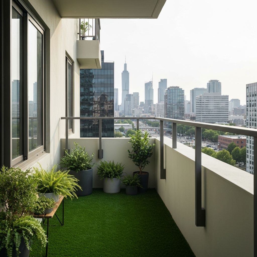 Kunstgras aangelegd op een balkon met plantenbakken